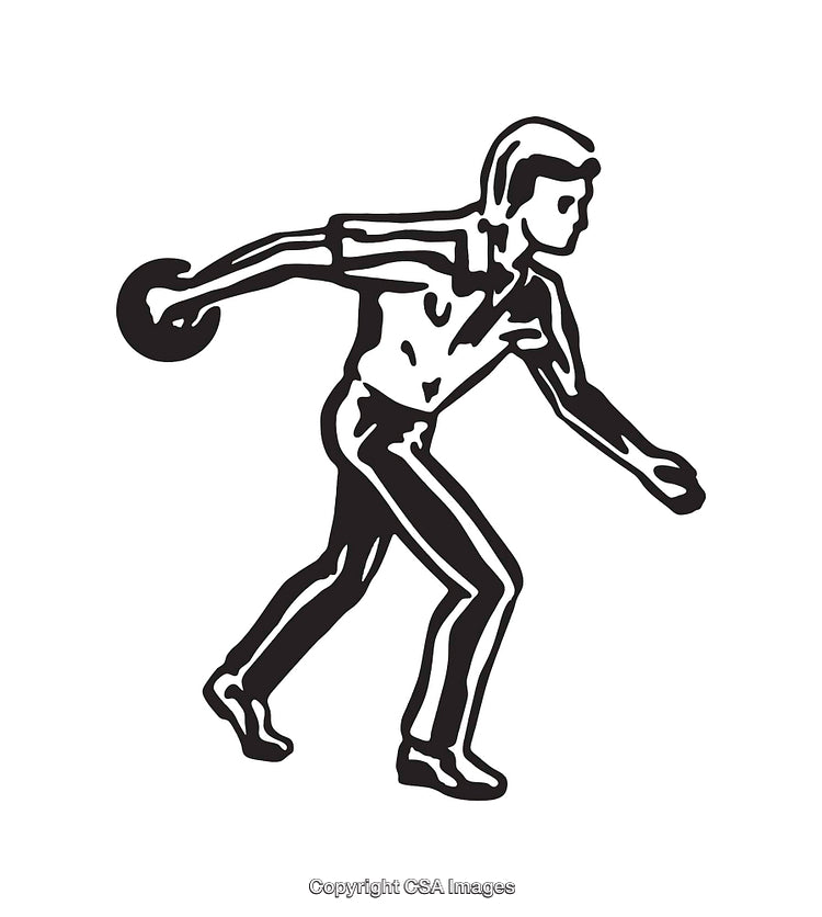 Black and White Line Art of a Bowler in Motion