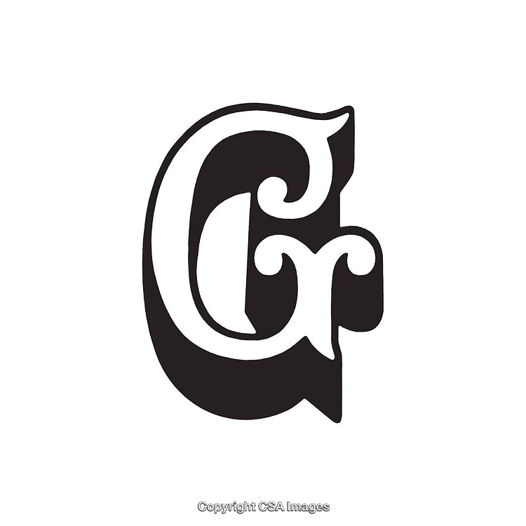 Stylized Black and White Letter G with Bold Script Design