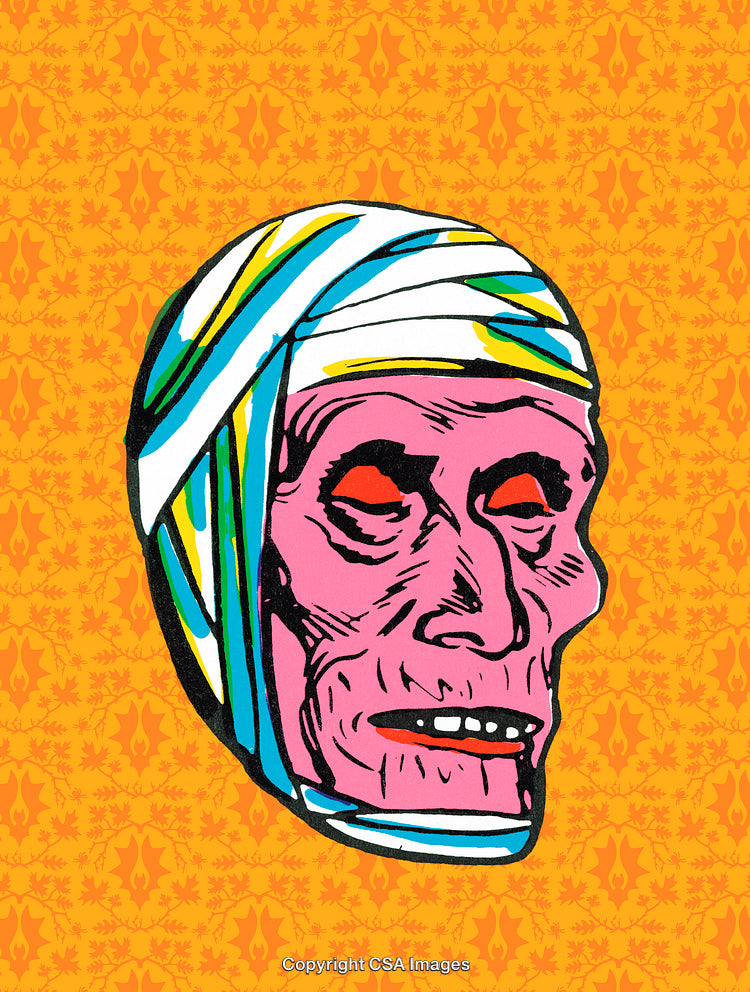 Abstract Illustration of a Pink Human Face in Vibrant Colors and Patterns