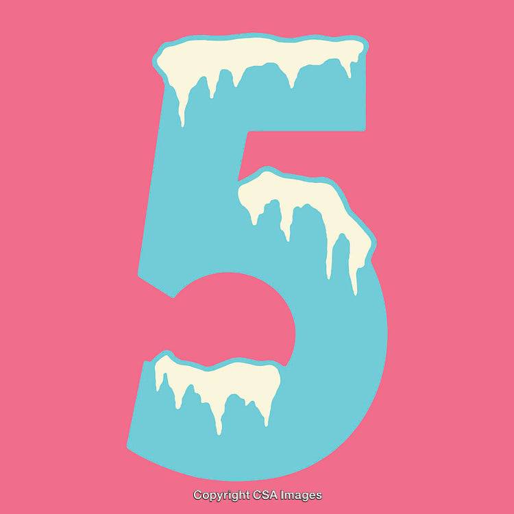 Playful Ice-Covered Digit Five on Bright Pink Background