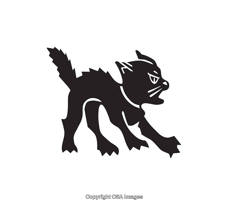 Illustration of an Angry Hissing Cat in Black and White