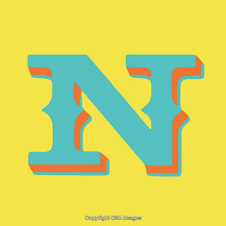 Bold Colorful Letter N with Vibrant Yellow Background