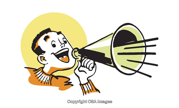 Colorful Retro Illustration of a Person Shouting Through a Megaphone
