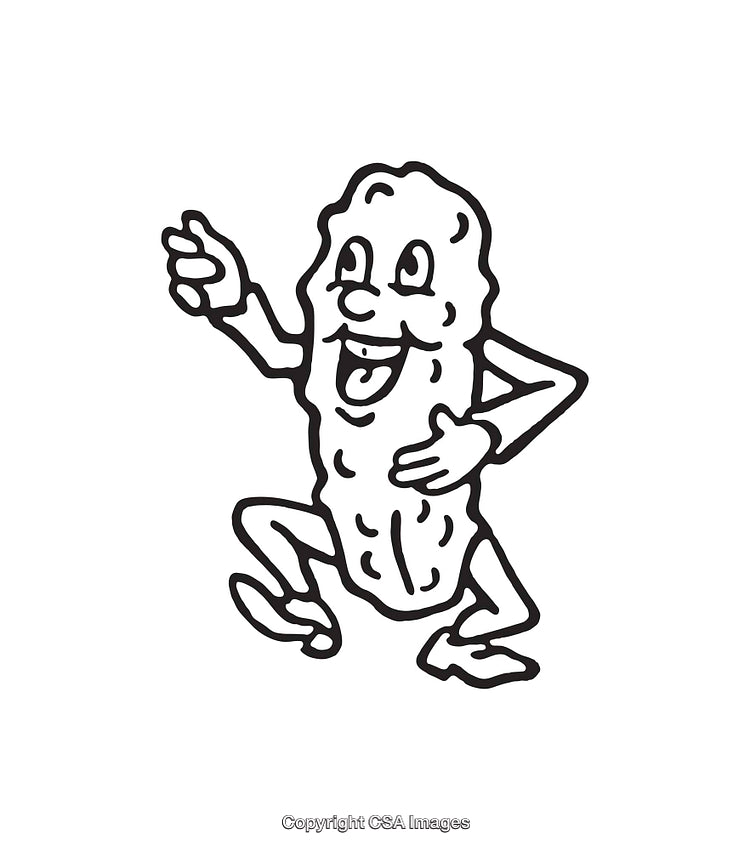 Cartoon-Style Dancing Cartoon Pickle Black and White Line Drawing