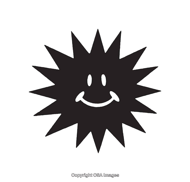 Black and White Smiling Sunburst with Expression