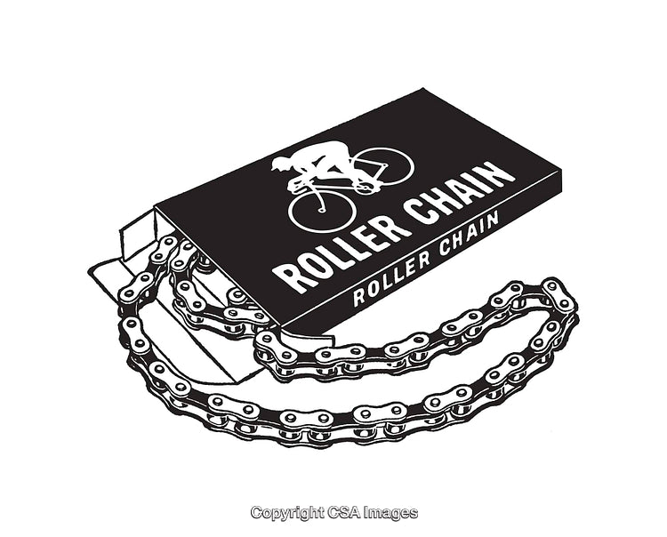 Black and White Illustration of Bicycle Roller Chain and Packaging Design