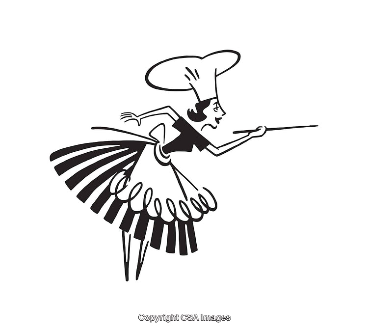 Retro Styled Black And White Illustration of a Chef Spearing Food