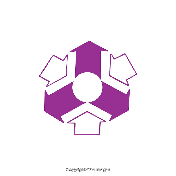 Purple Arrows in Circular Formation on White Background