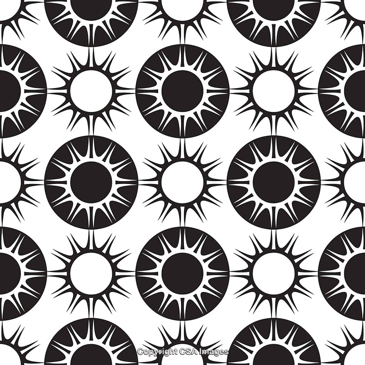 Black and White Abstract Circular Pattern with Radiating Spikes