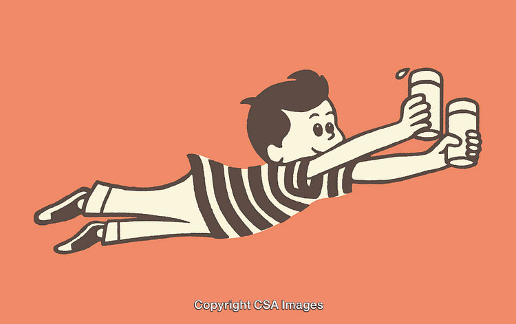 Cartoon Illustration of a Happy Boy Holding Glasses on Orange Background