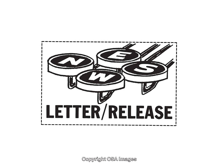 Black and White Illustration of Typewriter Keys Saying News Release