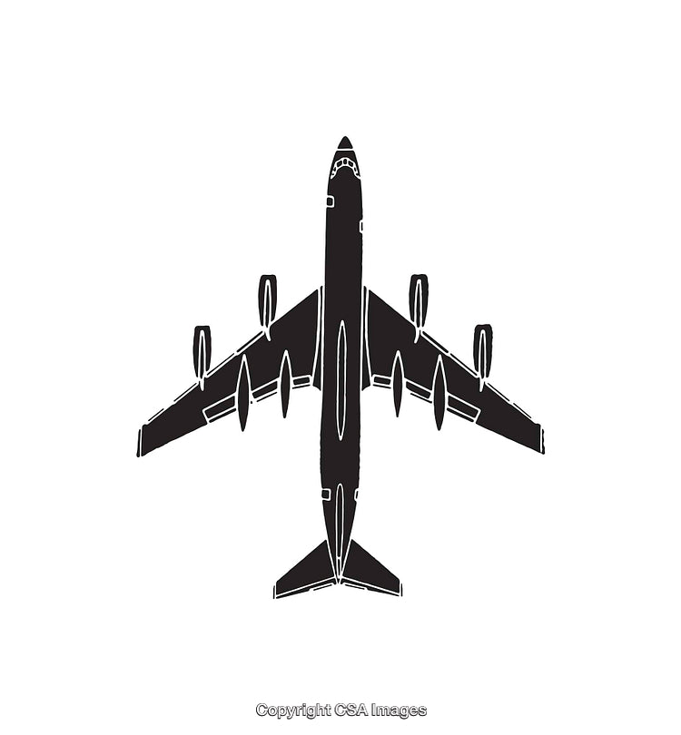 Silhouette Illustration of a Commercial Jet Airplane in Black and White