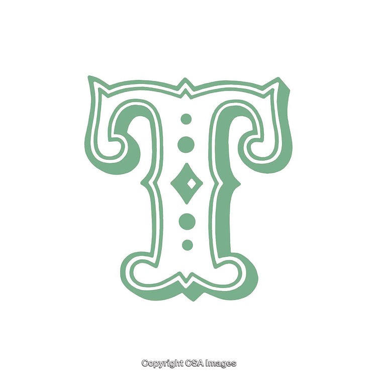 Intricate Green Decorative Letter T Design with Elegant Details