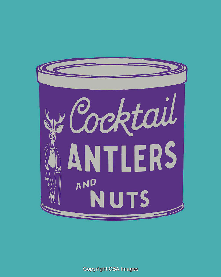 Colorful Retro Can Art Featuring Creative Antler and Nuts Design