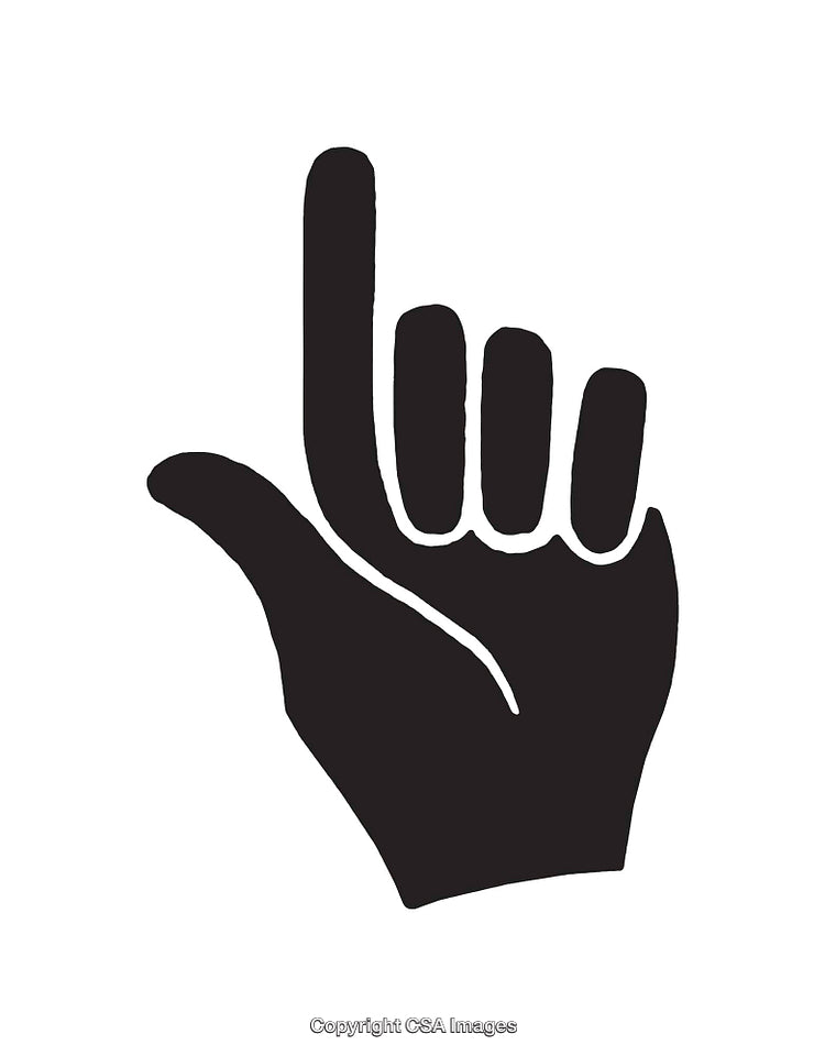 Black and White Hand Icon with Pointing Index Finger Raised