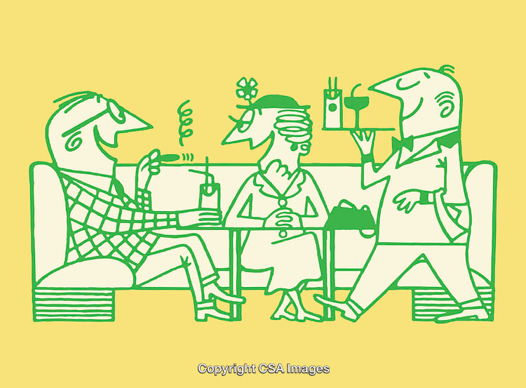 Retro Line Art of a Social Gathering in Vintage Style
