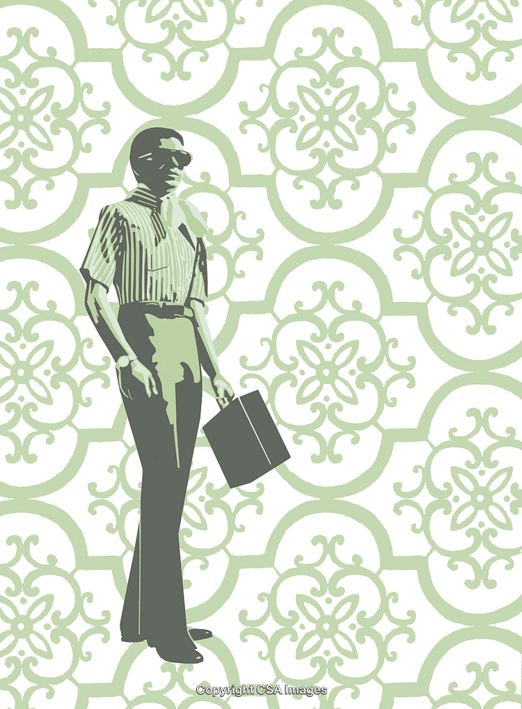 Retro Illustration of a Man with Briefcase and Decorative Background