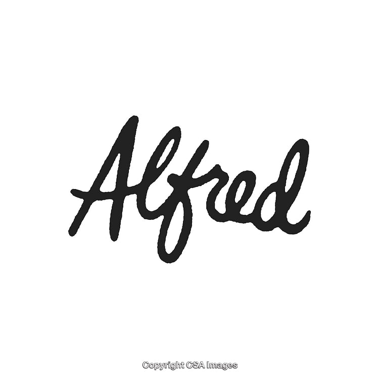 Stylized Handwritten Lettering Design Featuring the Name Alfred on White Background