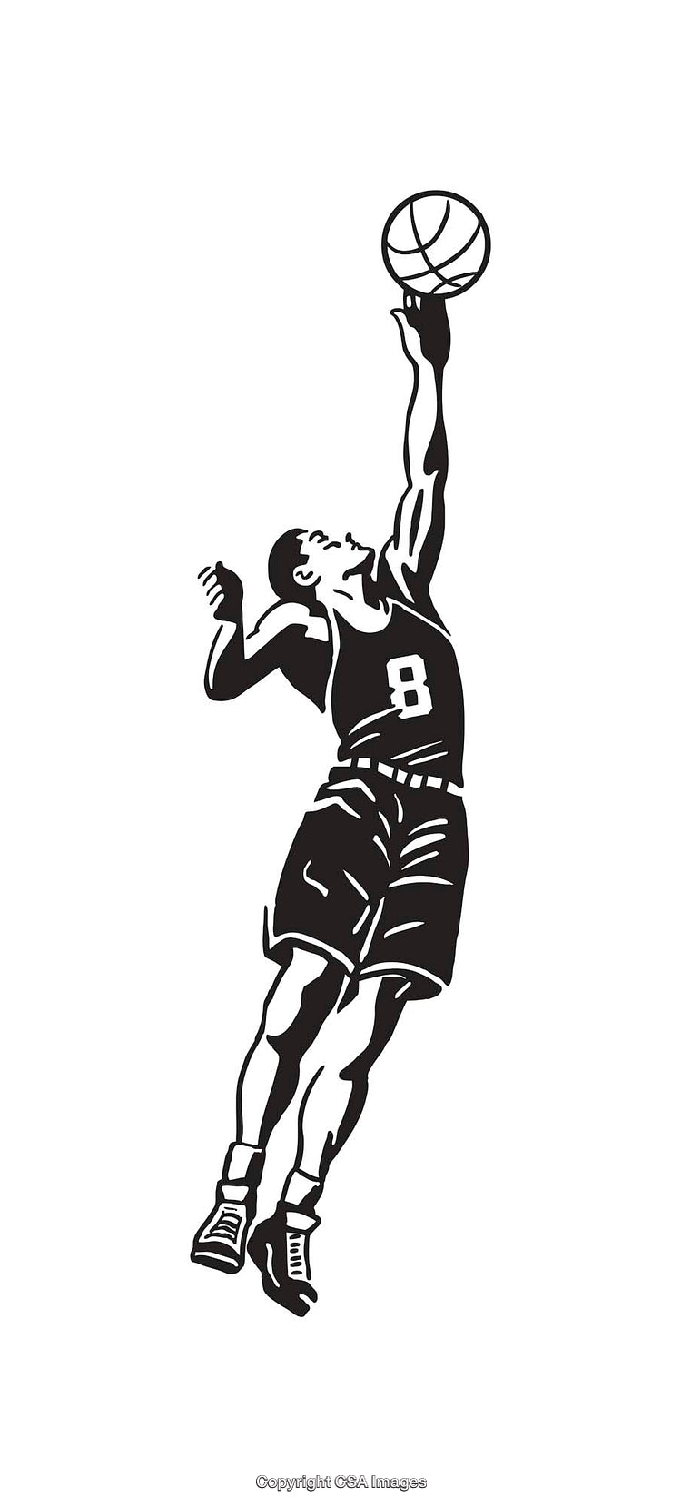 Dynamic Black and White Line Art of Basketball Player Leaping Shot