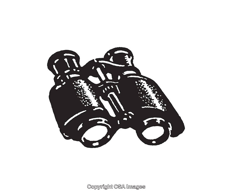 Vintage Line Art Illustration of Binoculars in Black and White