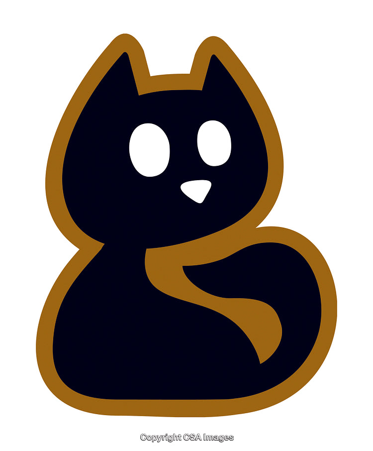 Stylized Illustration of a Black Cat with Bold Outline and Abstract Features