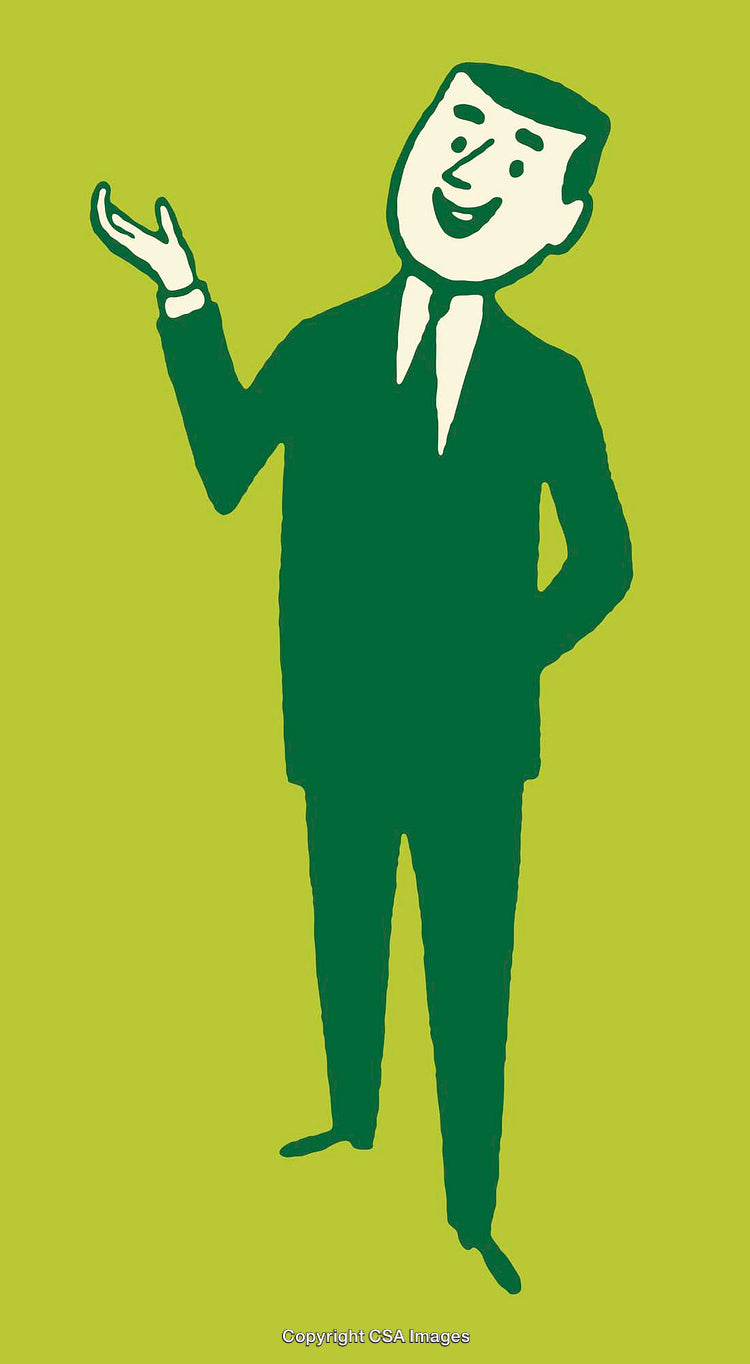 Illustrated Businessman in Classic Pose on Green Background