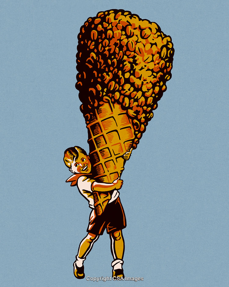 Retro Illustration of a Child Holding a Giant Ice Cream Cone
