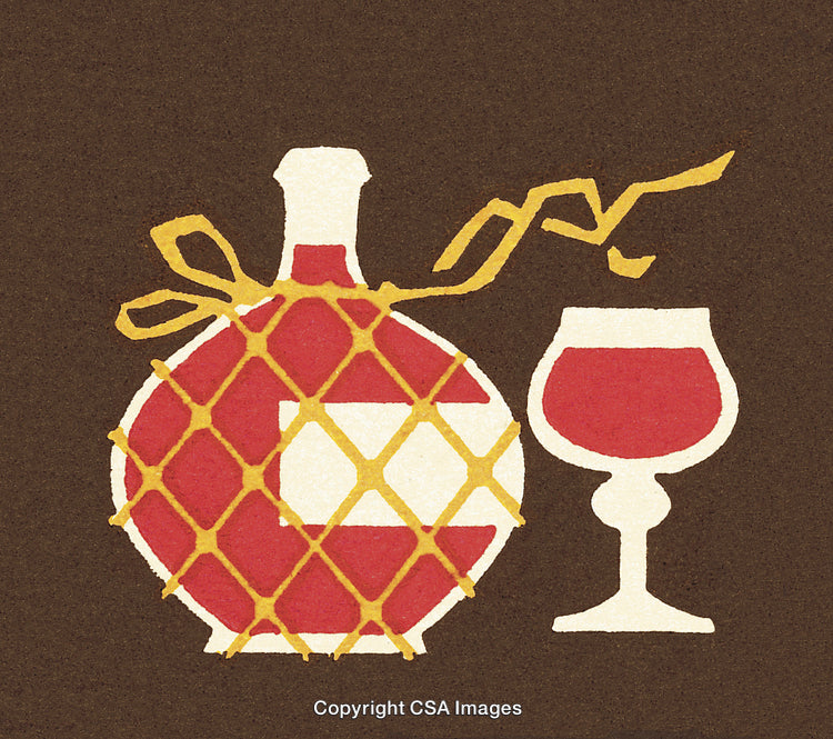 Rustic Illustration of Wine Bottle and Glass with Artistic Design