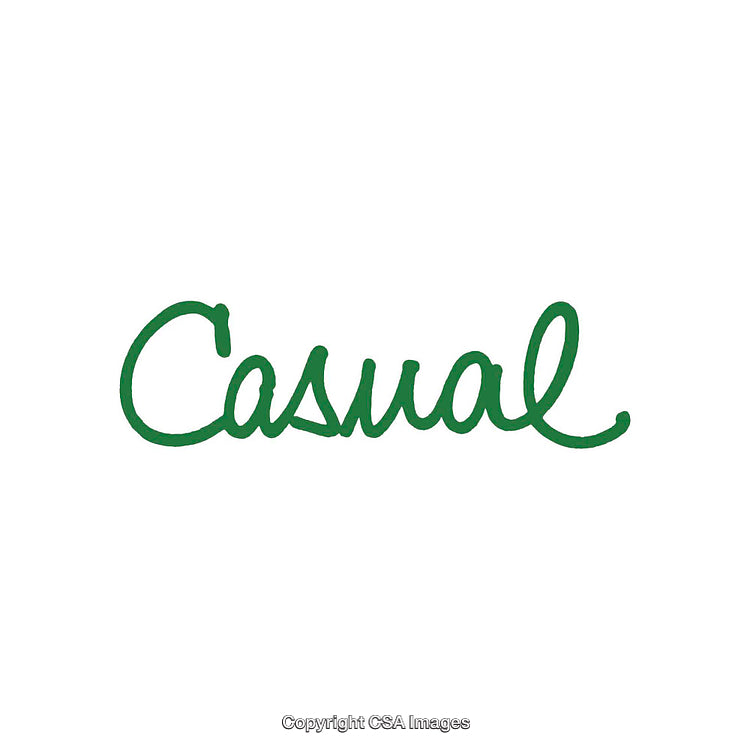 Green Handwritten Script of the Word 'Casual' on a White Background