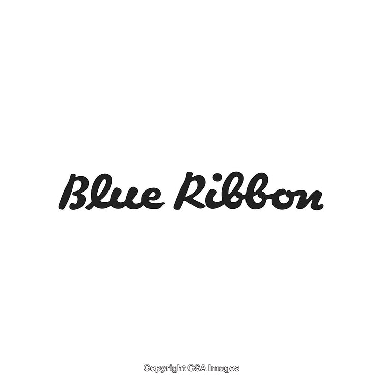 Classic Blue Ribbon Logo Featuring Elegant Script with White Background