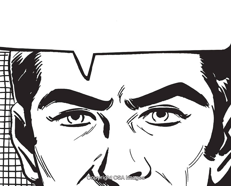 Close-Up Illustration of a Serious Man in Comic Book Style Art