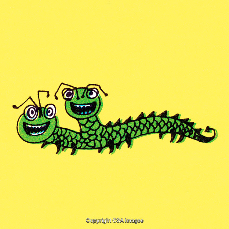 Colorful Illustration of a Two-Headed Cartoon Creature on Yellow Background