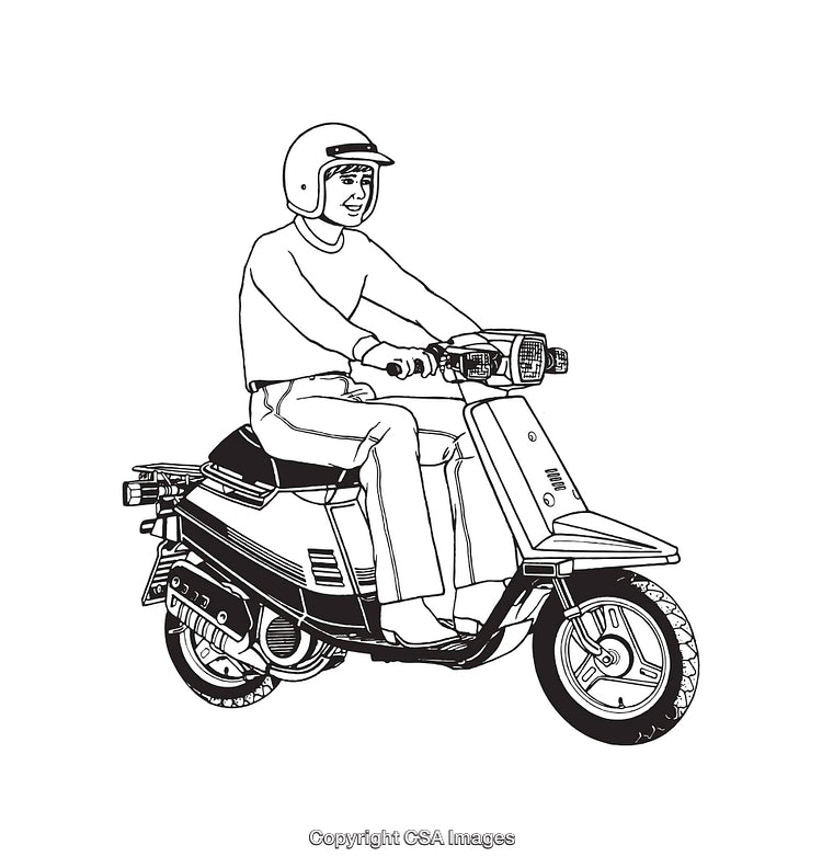 Line Art Illustration of a Person Riding a Classic Scooter