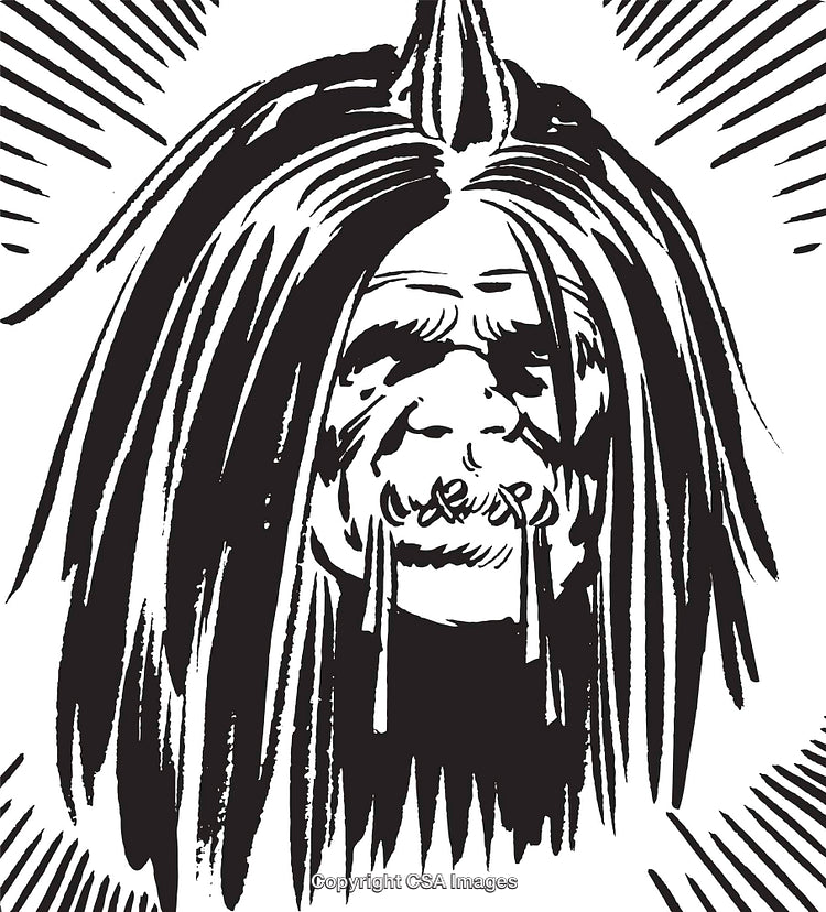 Abstract Black and White Illustration of a Tribal-Inspired Face Design
