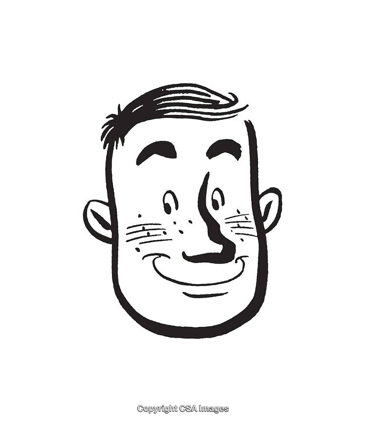 Smiling Hand-Drawn Face Illustration in Black and White Line Art Style
