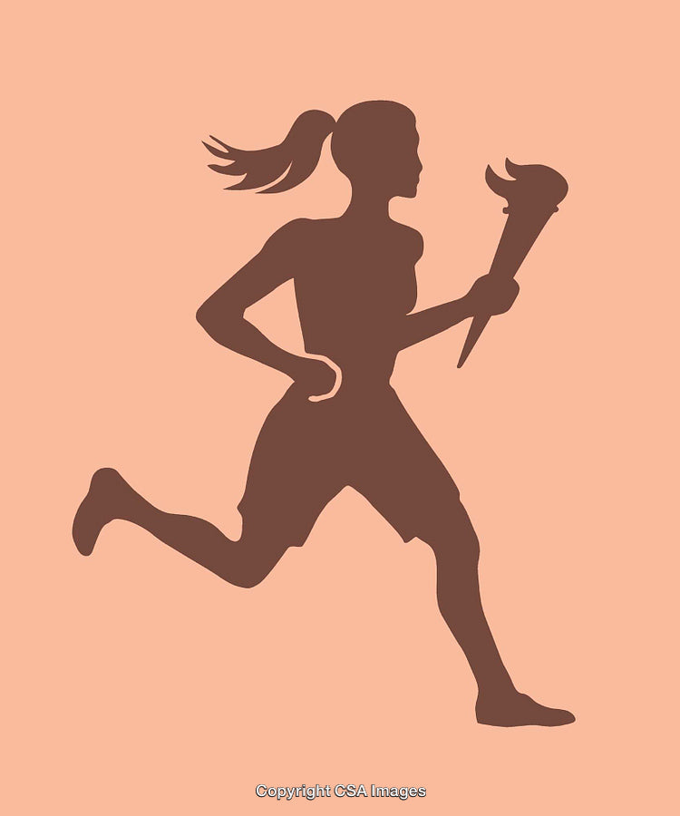Silhouette of a Female Athlete Holding a Torch While Running