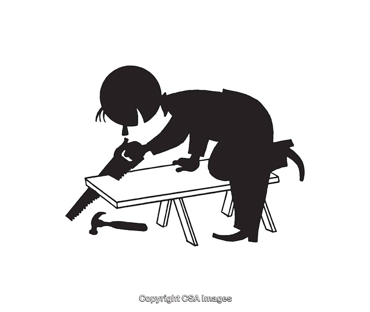 Black and White Line Art of Skilled Woodworking Scene