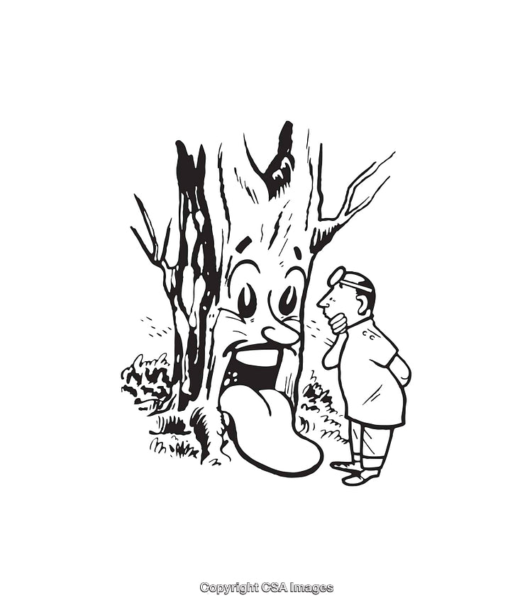 Surreal Line Art with Talking Tree and Curious Observer