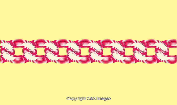 Illustrated Pink Chain Pattern on Yellow Background in Line Art Style
