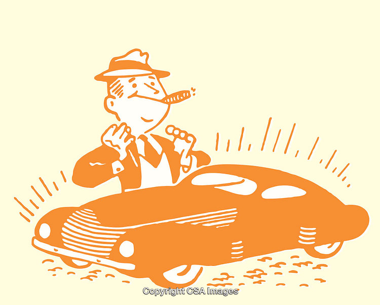Retro Illustration of a Man Admiring a Car in Vibrant Colors
