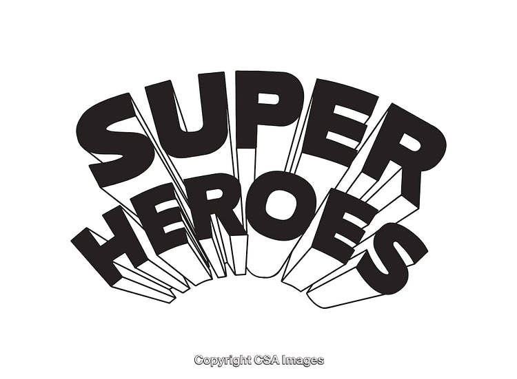 Monochrome Line Art Typography Depicting the Word Superheroes in Bold Style