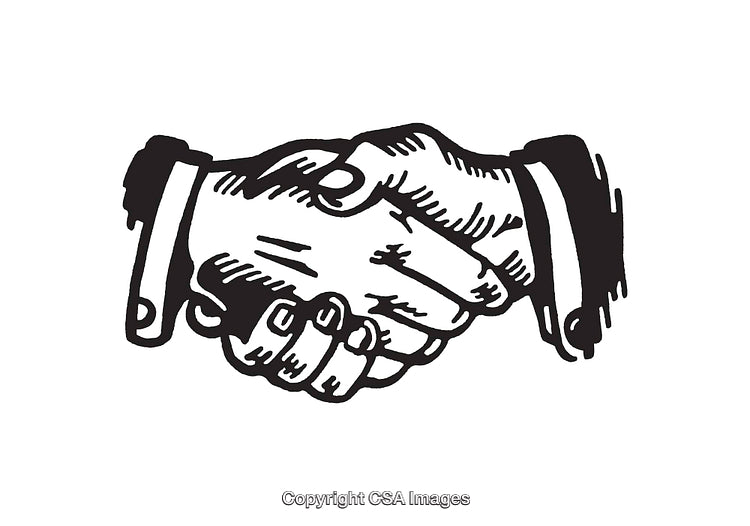 Black and White Line Art of a Handshake Representing Business Agreement