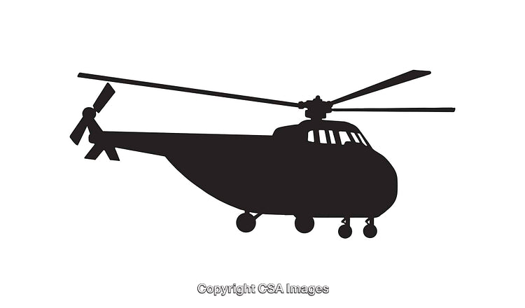Black and White Silhouette of a Helicopter in Side View