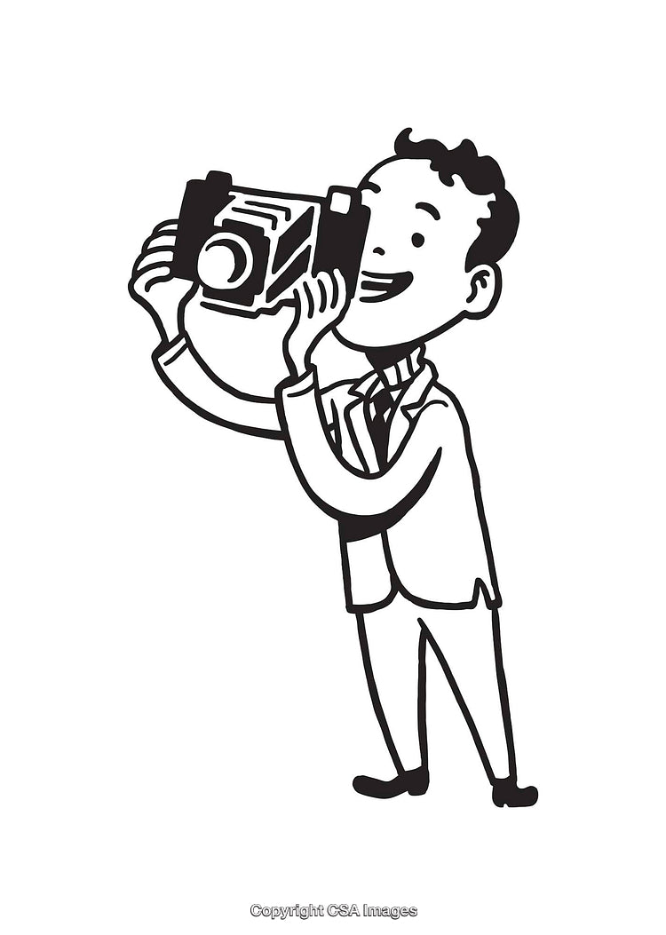 Vintage Line Art of Photographer Holding a Camera