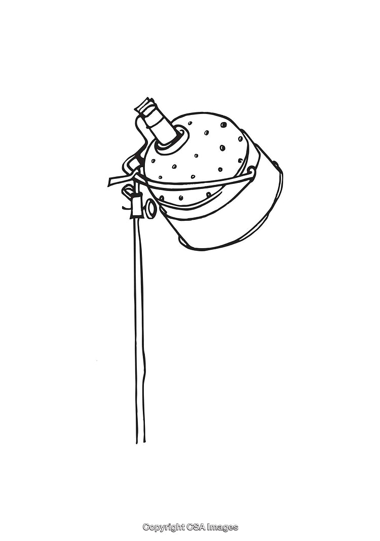 Black and White Line Art of a Spotlight on Stand