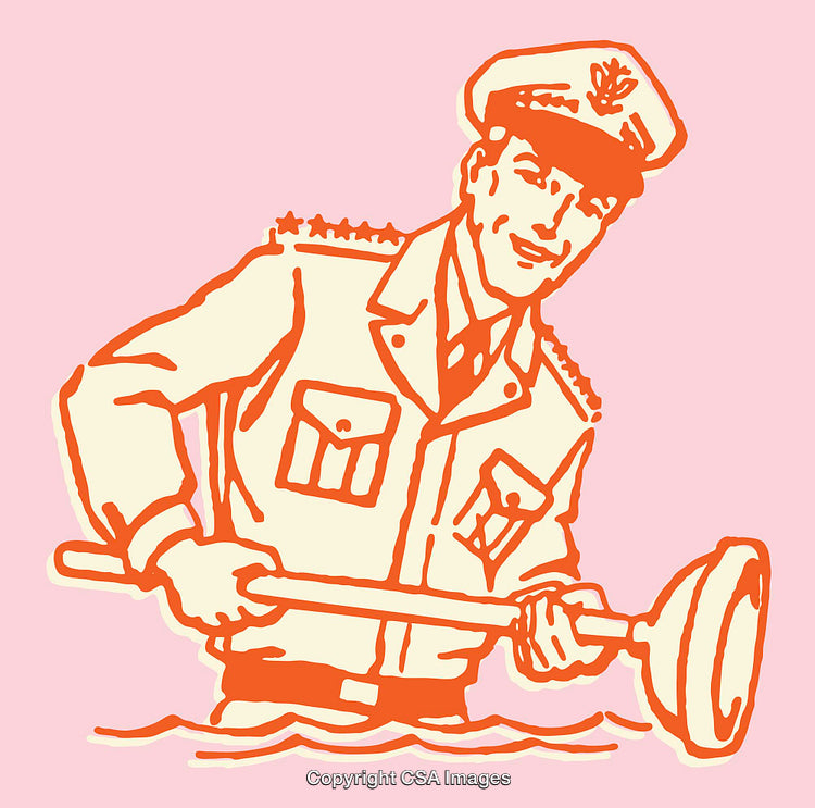 Retro Style Illustration of a Captain with a Plunger in Hand