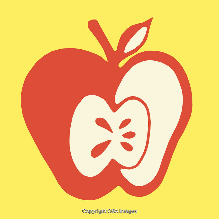 Bold Colorful Illustration of Red Apple with Sliced View on Yellow Background