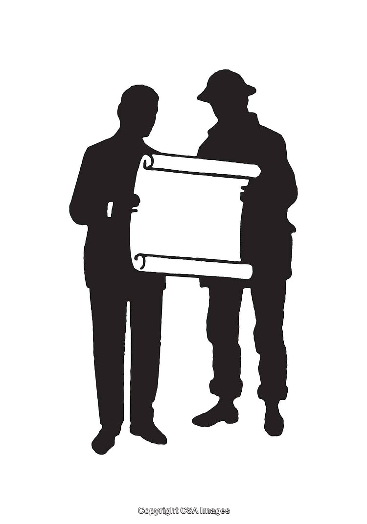 Silhouette of Two People Discussing Construction or Design Plans