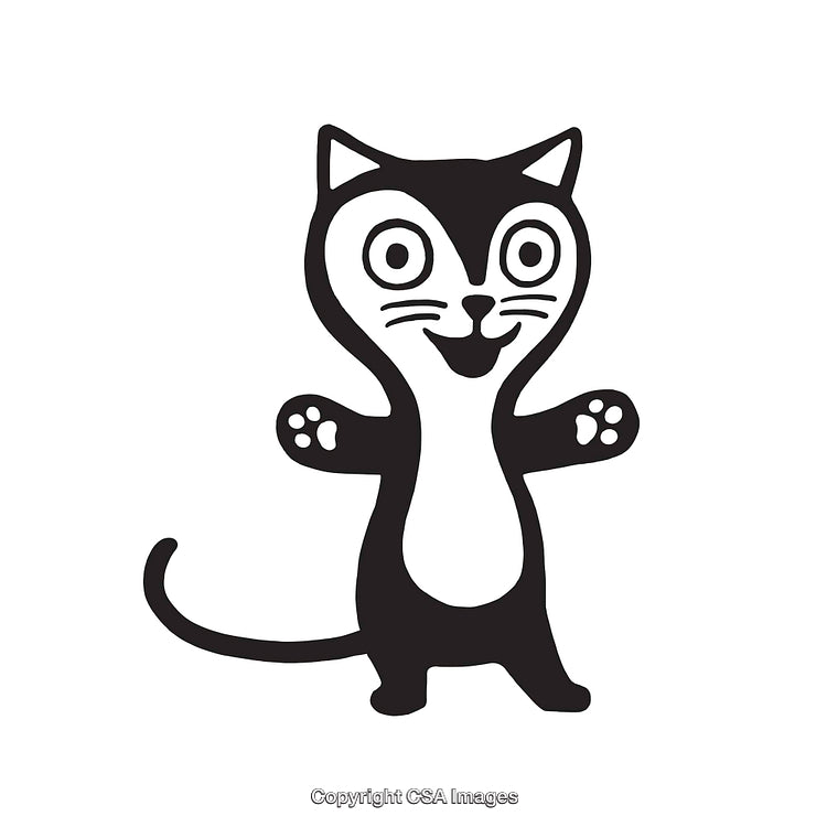 Cute Black and White Line Art Illustration of a Playful Cat
