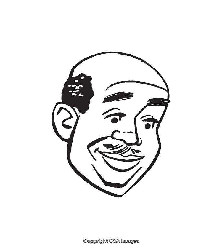Black and White Line Art of a Smiling Man Face Illustration